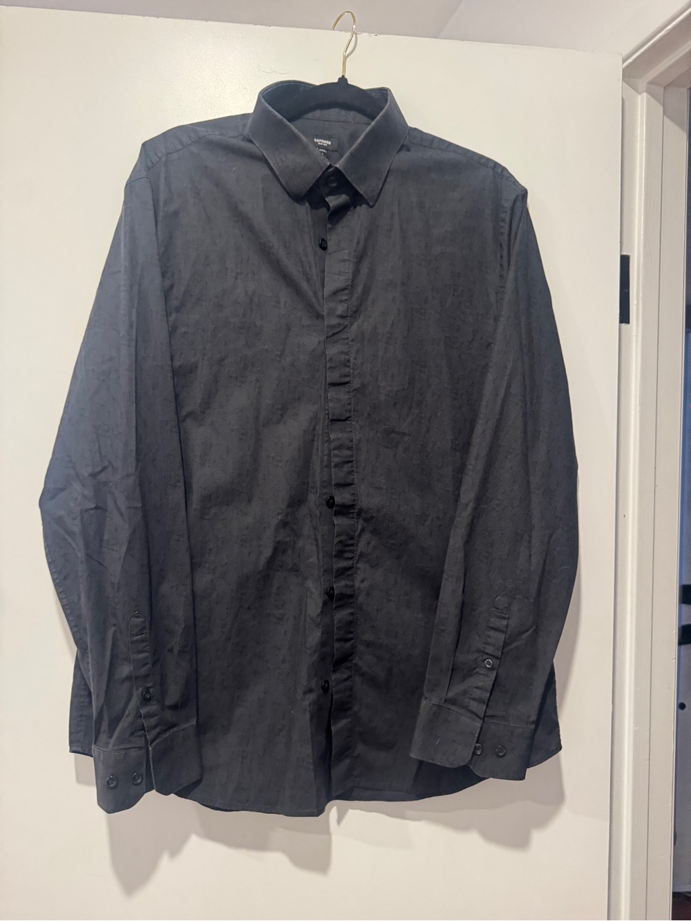Express Slim MX Black Paisley Jacquard Dress Shirt | Slim Fit | Size Large